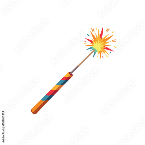Handheld firework stick launching vibrant sparks, celebration concept
