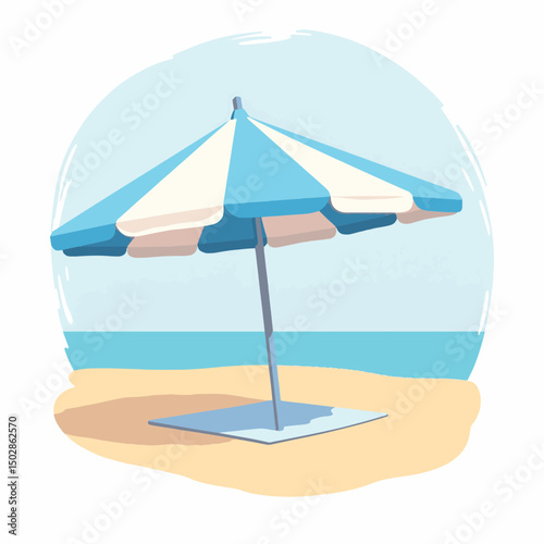 Stylish beach sunshade under clear blue sky, summer relaxation