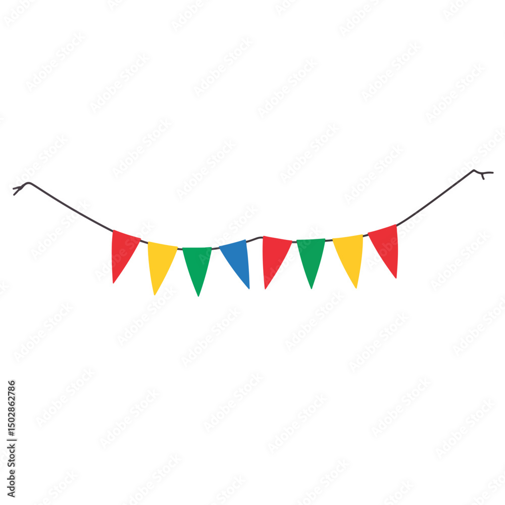 Obraz premium Colorful pennant flags celebrating joy against white background, festivity