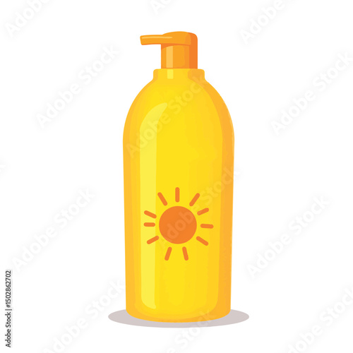 Bright sun lotion bottle on white background, summer protection