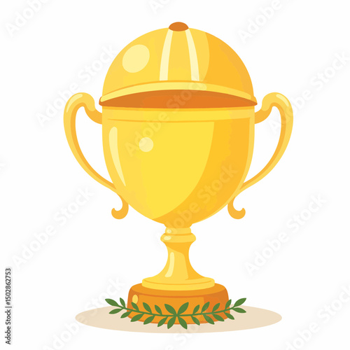 Golden trophy with jockey helmet design on white background, victory symbol