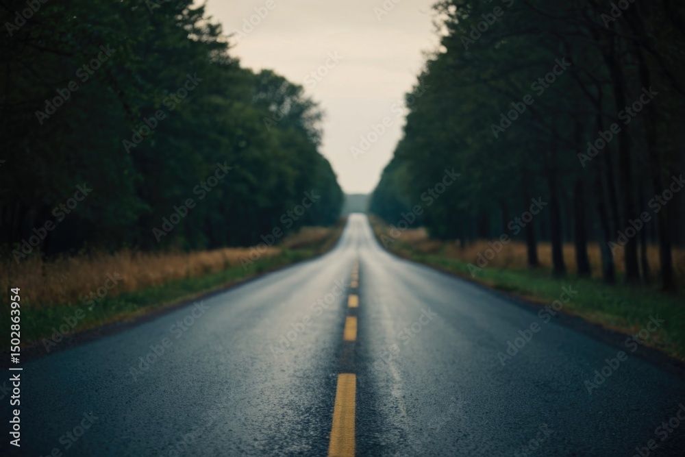 Fototapeta premium A long, empty road lined with trees on both sides