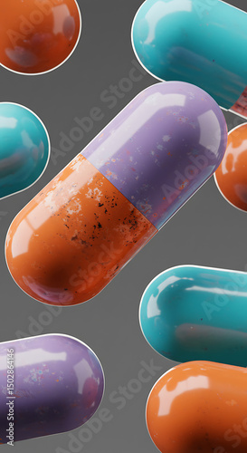 Colorful Capsules Falling Abstract Medical Pharmacy Background