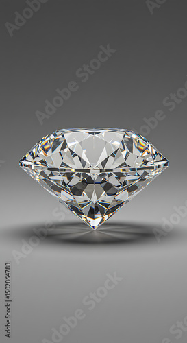 Sparkling Brilliant Cut Diamond Gemstone Close up Studio Shot on Grey Background
