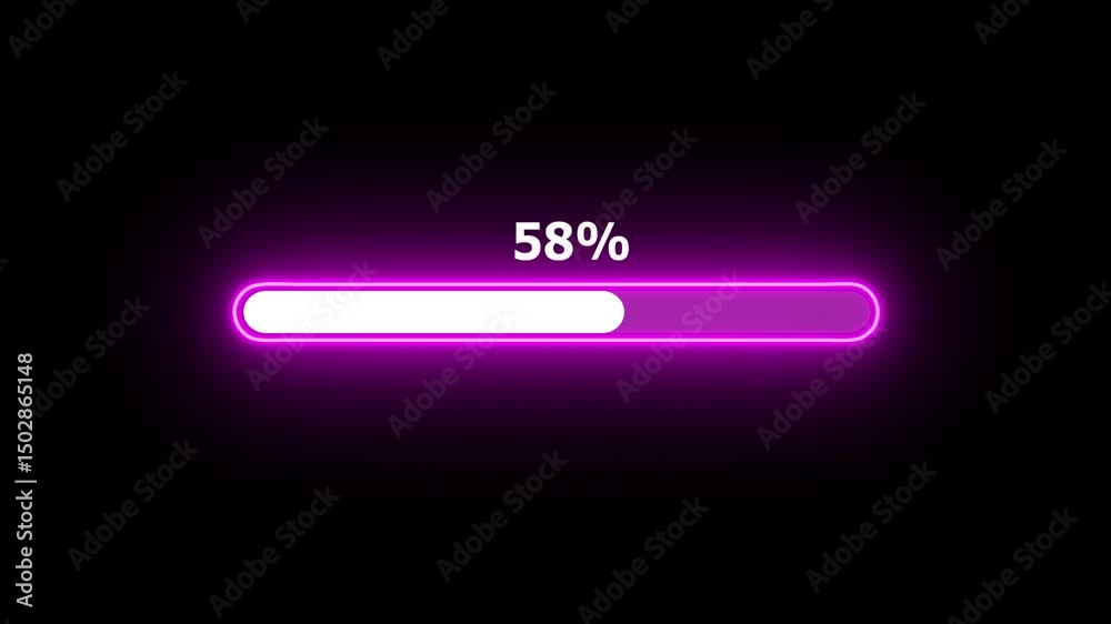 neon Loading progress bar, downloading bar, progressing bar icon animation. Loading icon animation with black color background . 