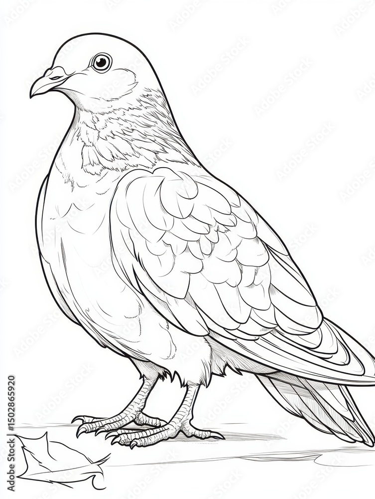 Fototapeta premium Detailed Line Drawing of a Dove Printable Coloring Page for Bird Lovers