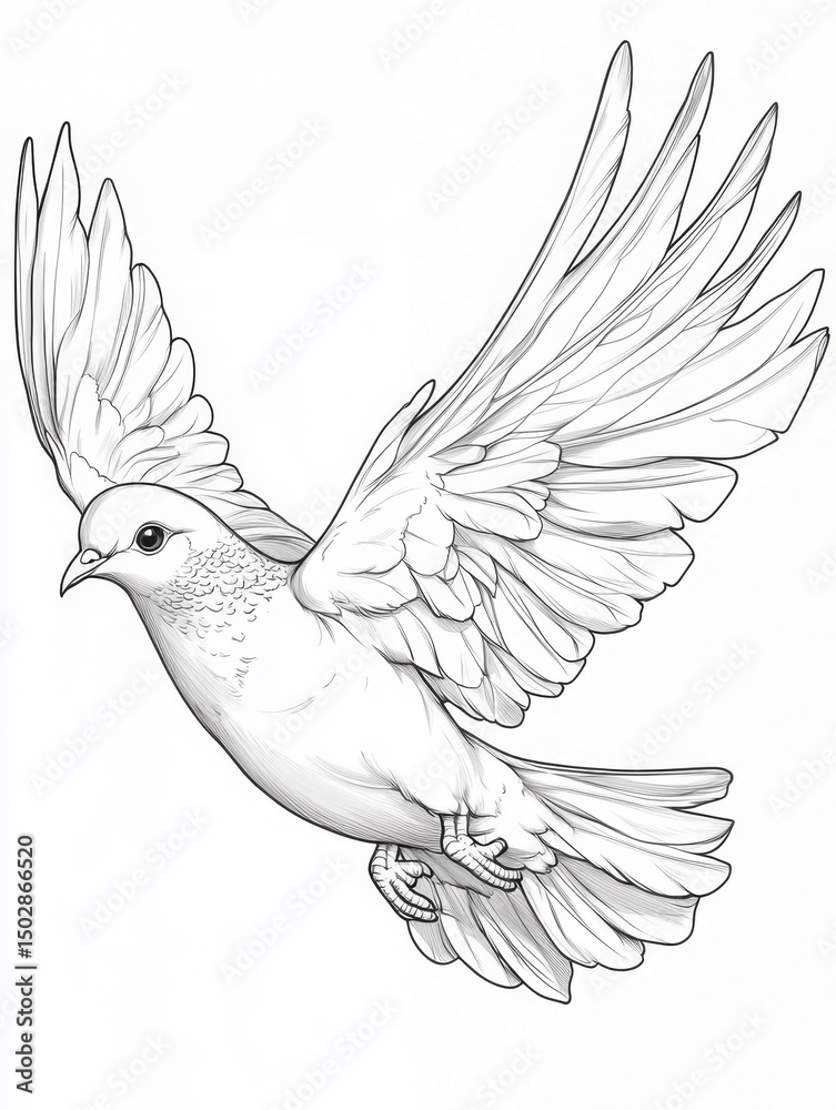 Obraz premium Majestic Dove in Flight A Detailed Line Drawing Illustration