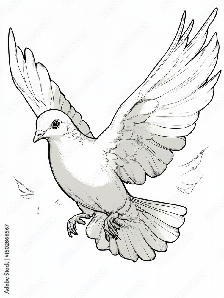 Fototapeta premium Elegant Line Art Drawing of a Dove in Flight Peace, Hope, and Freedom Symbolism