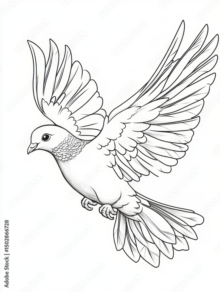 Obraz premium Elegant Line Art Drawing of a Dove in Flight A Symbol of Peace and Hope