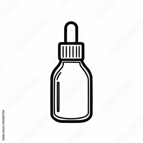 Vector icon of a small essential oil bottle in clean black outline, designed for beauty products, natural wellness branding and aromatherapy assets