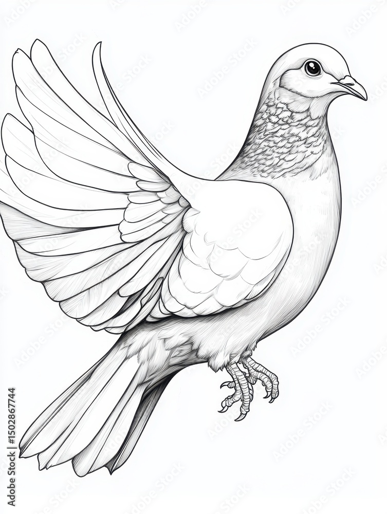 Obraz premium Majestic Flying Dove A Detailed Pencil Sketch Illustration