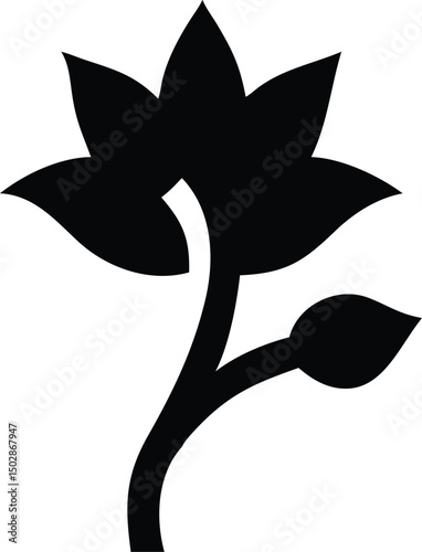 Black flower silhouette vector illustration with nature and sea animal elements