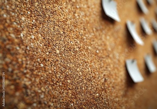 Close Up of Sandy Surface with Scattered White Paper Notes and Minimalist Texture


 photo