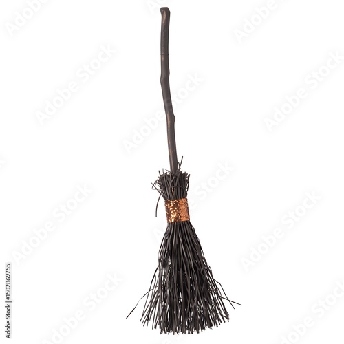 Witches broom for Halloween costume party accessory and decoration, isolated object