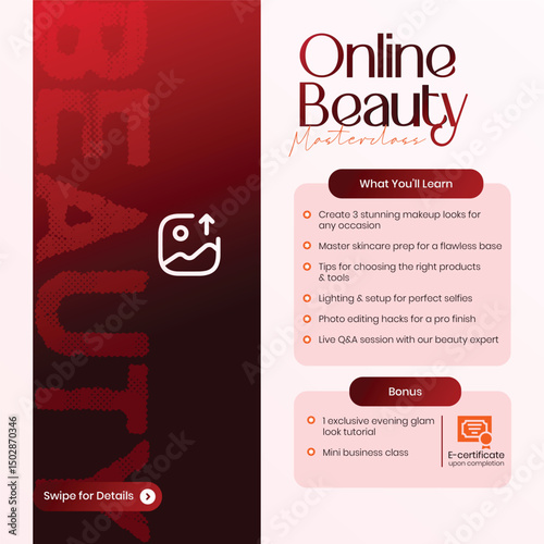 Online Beauty Masterclass Promotion Social Post Design