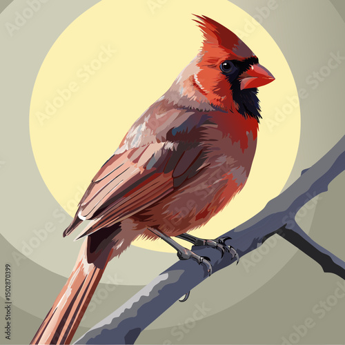 A vibrant male Northern Cardinal glows in golden backlight, perched gracefully—highlighting its striking red plumage against a softly lit natural backdrop.