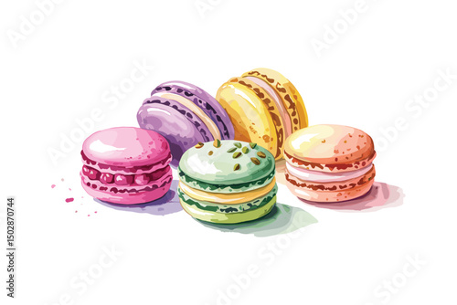 set of colorful macaroons, watercolor illustration