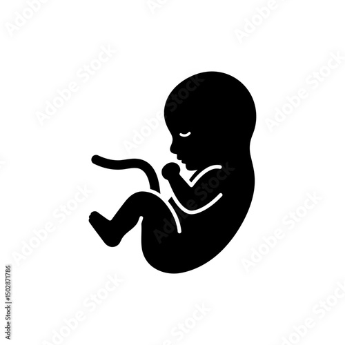 Fetus side silhouette in womb anatomy icon