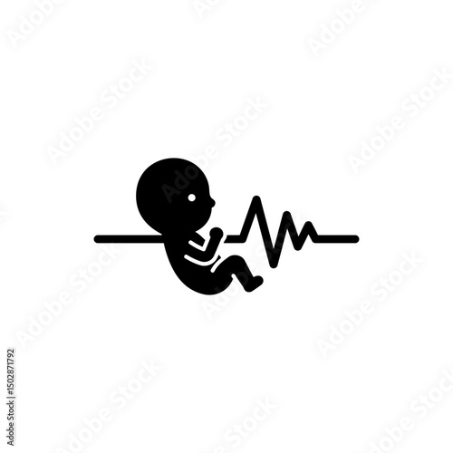 Fetal heartbeat with wave medical monitoring icon