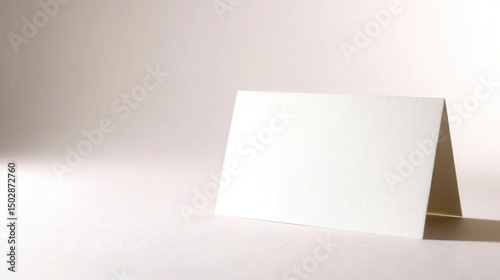 Minimalistic blank card on white surface, clean and simple design, conveying purity and focus.