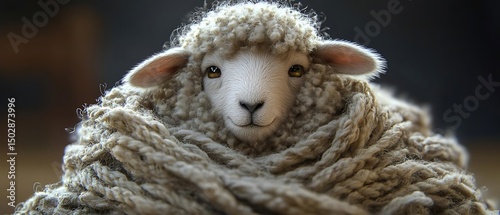 Fluffy lamb, yarn, farm, closeup