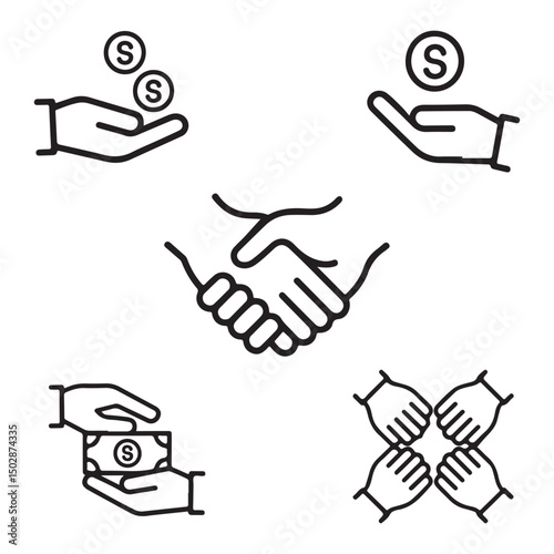 handshake icon set. business agreement, friendly handshake icons. partnership deal symbol for apps, ui, website, design element. transparent vector illustration.