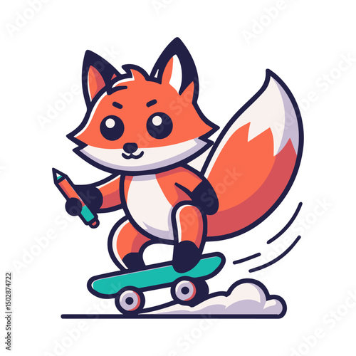 Fox Mascot Riding Skateboard