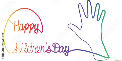 Happy children day, continuous one line drawing. vector