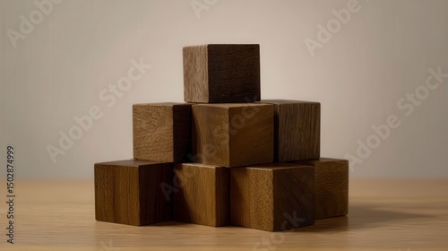 Wooden cube blocks arranged in a clean, minimalist design, symbolizing simplicity and order.