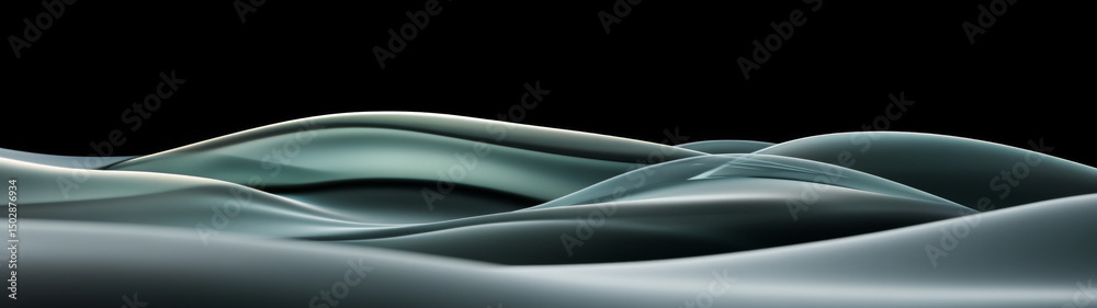 Fototapeta premium Abstract dark teal waves of light on dark background, suitable for backgrounds