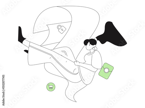 Online shopping payment security character flat vector concept operation hand drawn illustration
