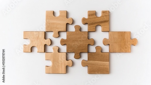 Wooden Puzzle Pieces Forming Flowchart Design, Symbolizing Problem-Solving and Strategic Planning