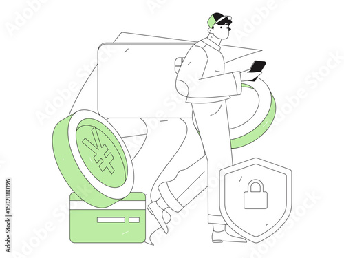 Online shopping payment security character flat vector concept operation hand drawn illustration
