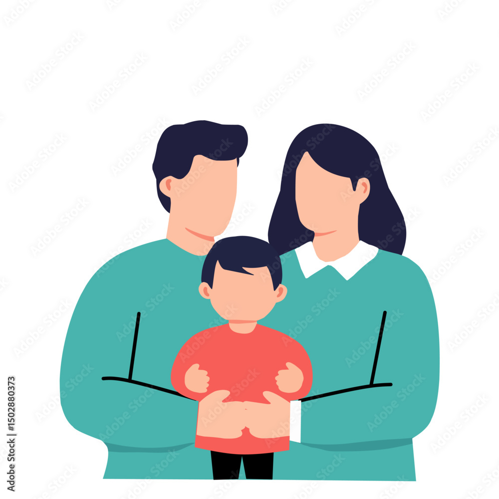 Fototapeta premium Parents standing together with their child in the center. A symbol of strong family unity and balanced parenting roles