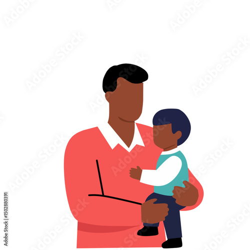 father lovingly holding his son. Concept of fatherhood, bonding, and parental affection in flat style
