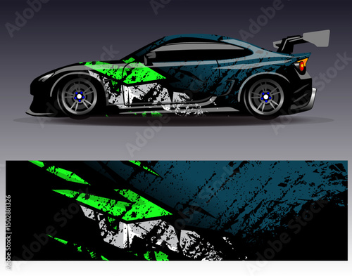 Car wrap design vector. Graphic abstract stripe racing background designs for vehicle, rally, race, adventure and car racing livery