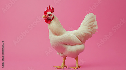 White Rooster on Pink