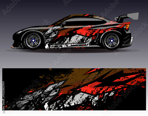 Car wrap design vector. Graphic abstract stripe racing background designs for vehicle, rally, race, adventure and car racing livery