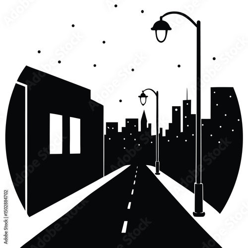 a quiet city street at dawn with streetlights still glowing