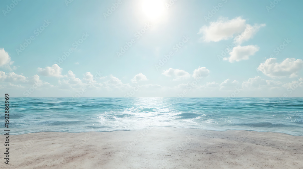Fototapeta premium Sun rising behind tropical palms on beach shoreline high resolution picture