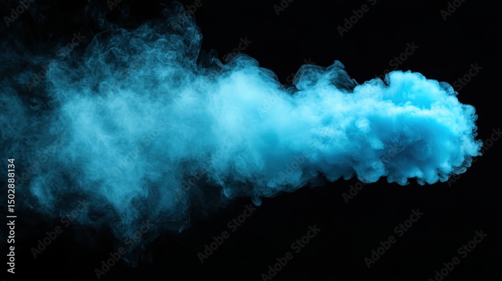 Naklejka premium A vibrant cloud of blue smoke gracefully flows against a dark background, creating an ethereal and captivating visual experience filled with mystery and intrigue.