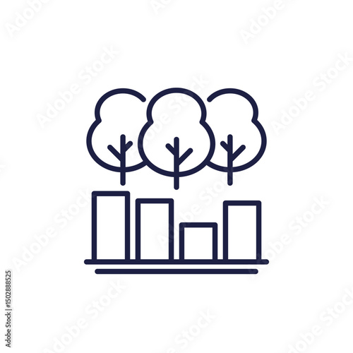 forest area graph line icon with trees