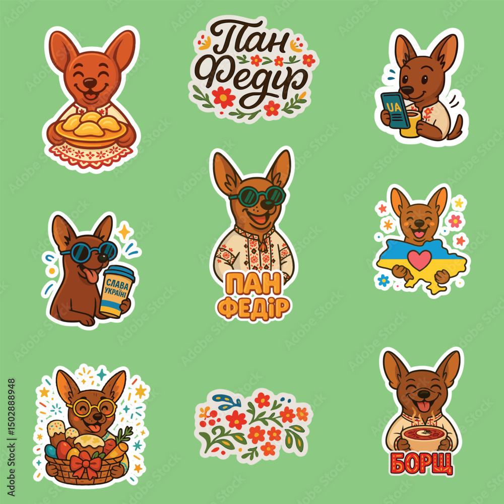 Naklejka premium Pan Fedir – Ukrainian Dog Sticker Pack