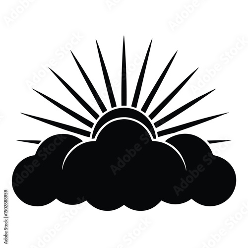 Cloud silhouette logo with rays of sunlight  