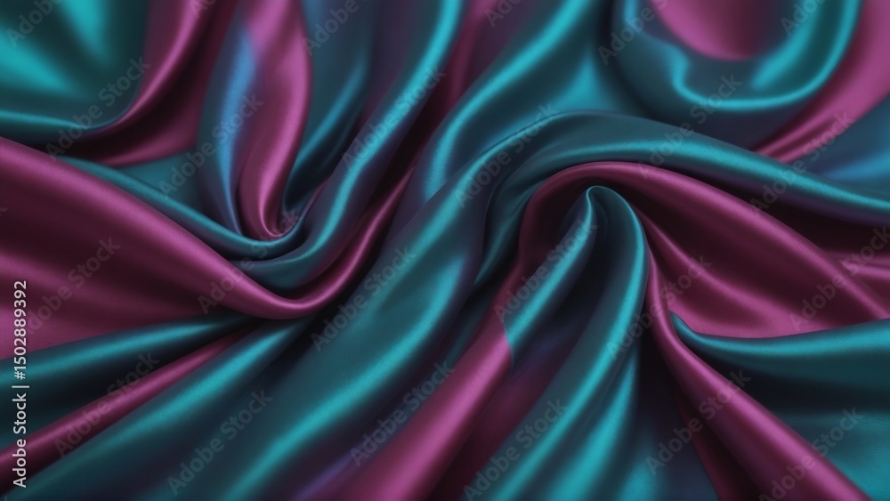 Fototapeta premium Abstract background of luxurious draped fabric with iridescent teal and purple colors