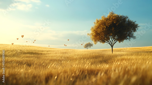 Wheat field with balloons