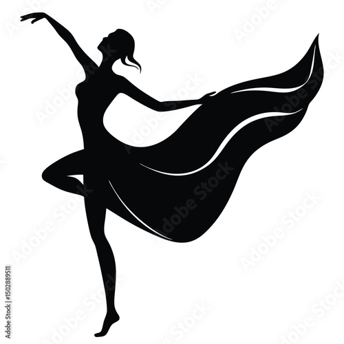 Dancer silhouette mid-spin with flowing fabric  