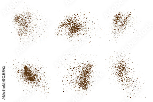 Chocolate confetti isolated coffee grain texture background set