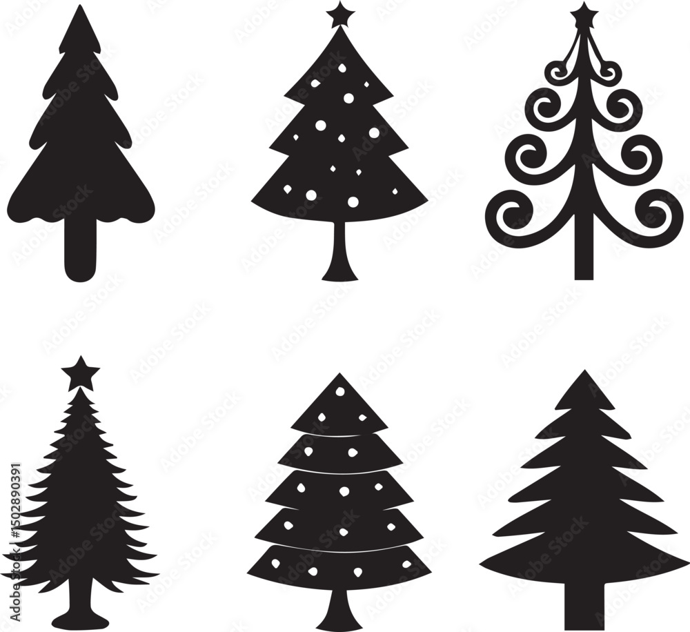 Obraz premium christmas tree set, christmas tree silhouette vector, christmas tree logo vector illustration isolated on white background