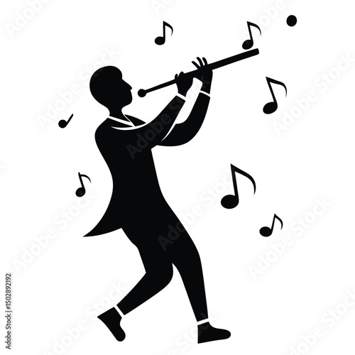 Flutist silhouette blowing into a flute  